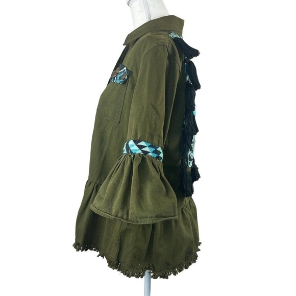 Beautiful Stories Anthropologie Inika Olive Green Utility Jacket S Embroidered - Picture 10 of 16